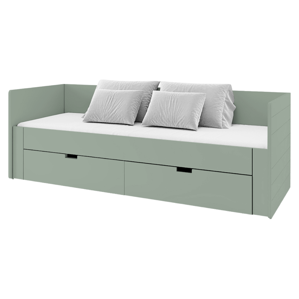 Pat extensibil ANTONY, verde-gri, 90/180x200 cm, cu sertare Kondela