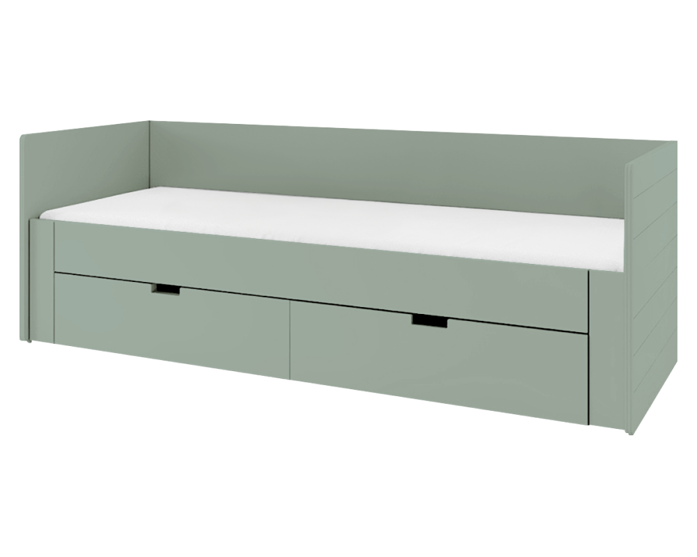 Pat extensibil ANTONY, verde-gri, 90/180x200 cm, cu sertare Kondela