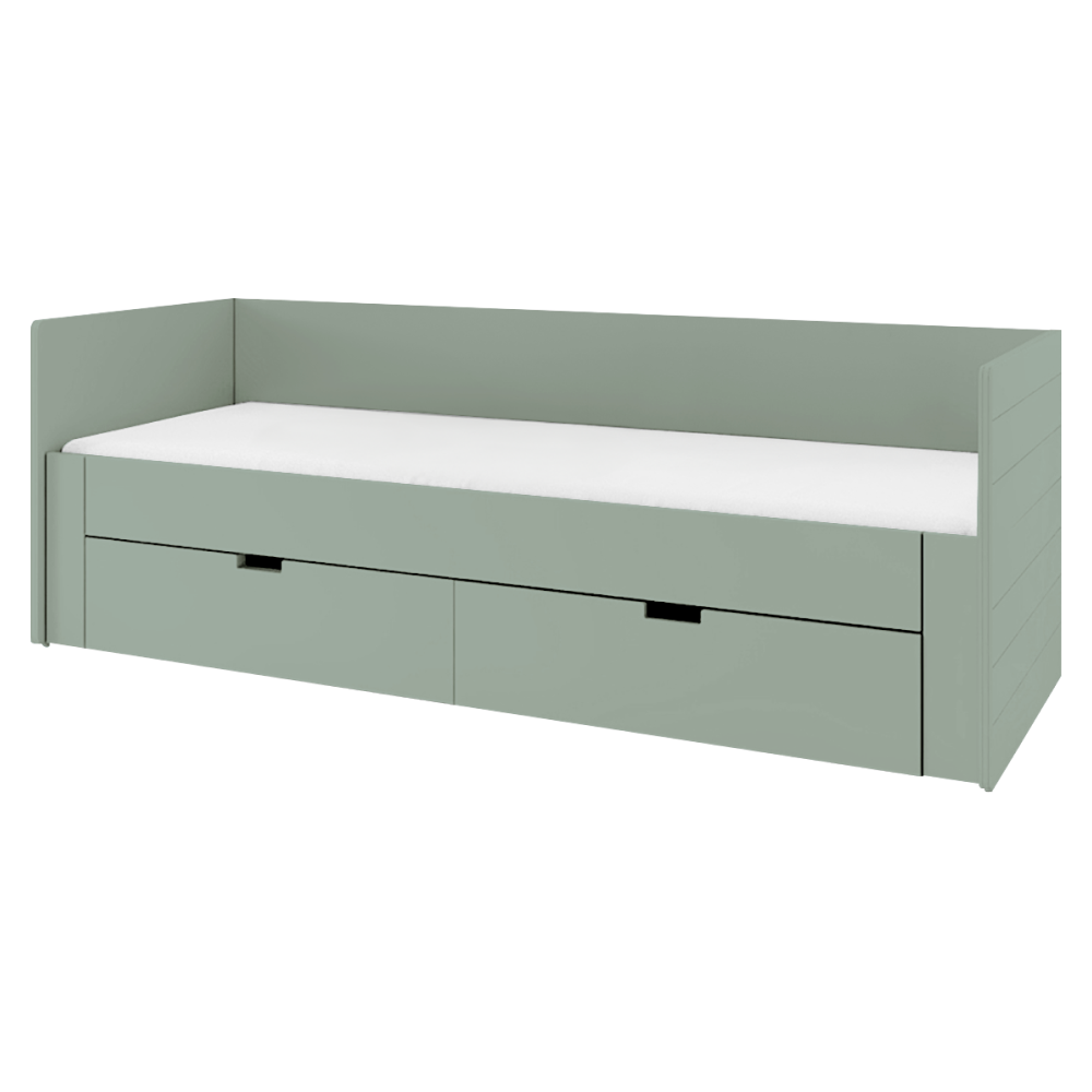 Pat extensibil ANTONY, verde-gri, 90/180x200 cm, cu sertare Kondela