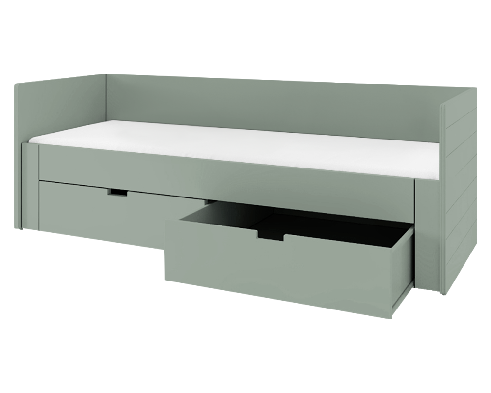 Pat extensibil ANTONY, verde-gri, 90/180x200 cm, cu sertare Kondela