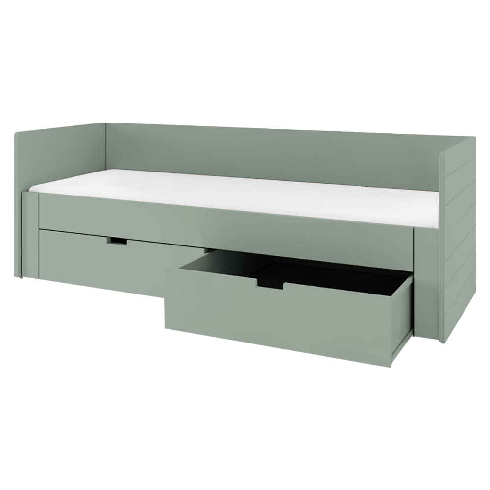 Pat extensibil ANTONY, verde-gri, 90/180x200 cm, cu sertare Kondela