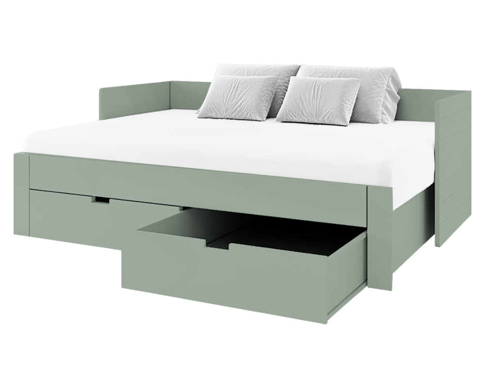 Pat extensibil ANTONY, verde-gri, 90/180x200 cm, cu sertare Kondela