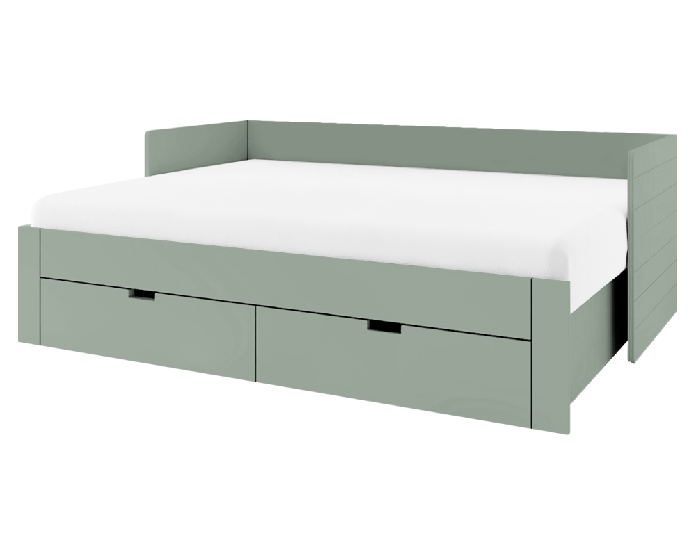 Pat extensibil ANTONY, verde-gri, 90/180x200 cm, cu sertare Kondela