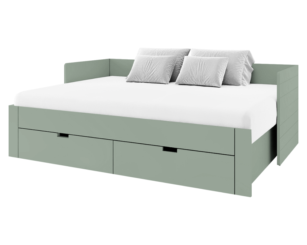 Pat extensibil ANTONY, verde-gri, 90/180x200 cm, cu sertare Kondela