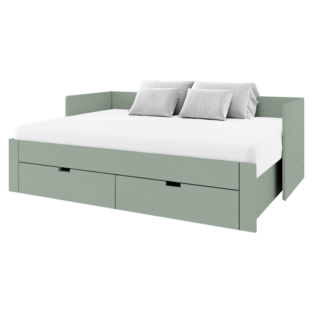 Pat extensibil ANTONY, verde-gri, 90/180x200 cm, cu sertare Kondela