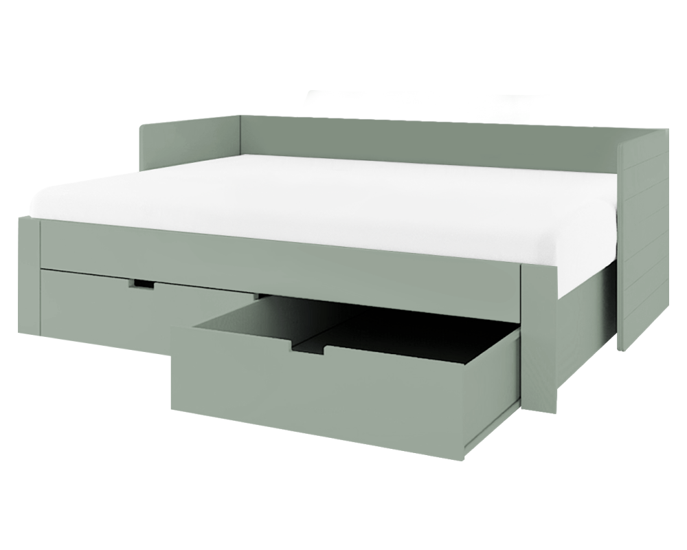 Pat extensibil ANTONY, verde-gri, 90/180x200 cm, cu sertare Kondela