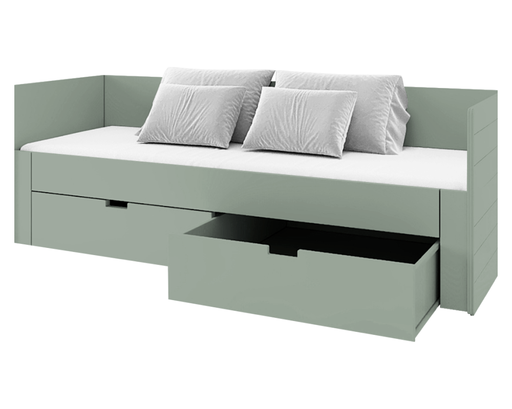 Pat extensibil ANTONY, verde-gri, 90/180x200 cm, cu sertare Kondela