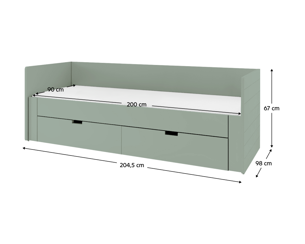 Pat extensibil ANTONY, verde-gri, 90/180x200 cm, cu sertare Kondela
