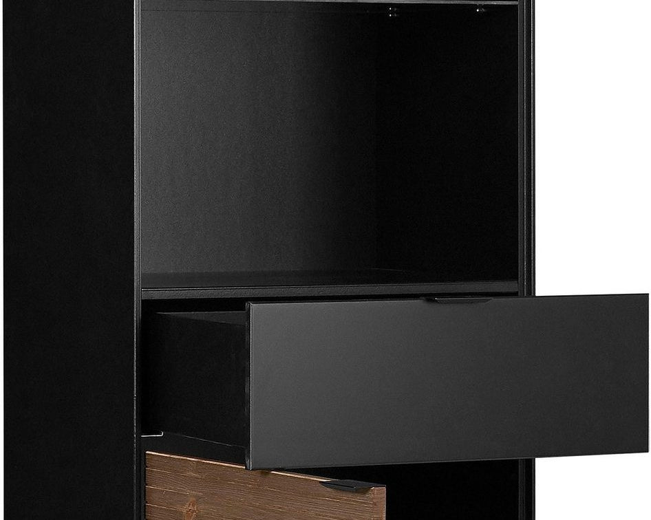 Vitrină SOMA 51 × 189 cm, rafturi de sticlă, negru/espresso Arboteca