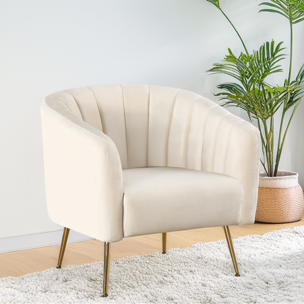 Fotoliu de design, ţesătură Velvet bej/gold crom-auriu, BAGY Kondela