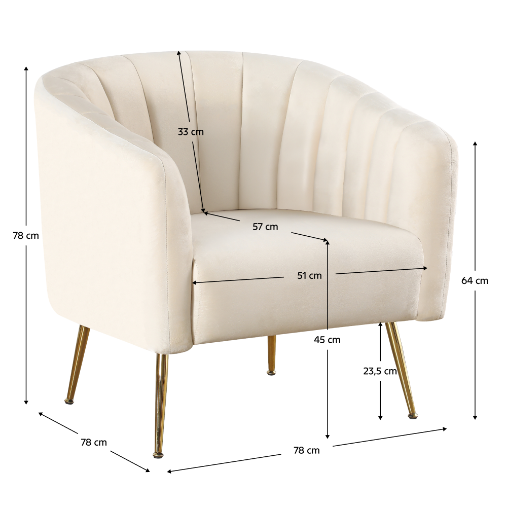 Fotoliu de design, ţesătură Velvet bej/gold crom-auriu, BAGY Kondela