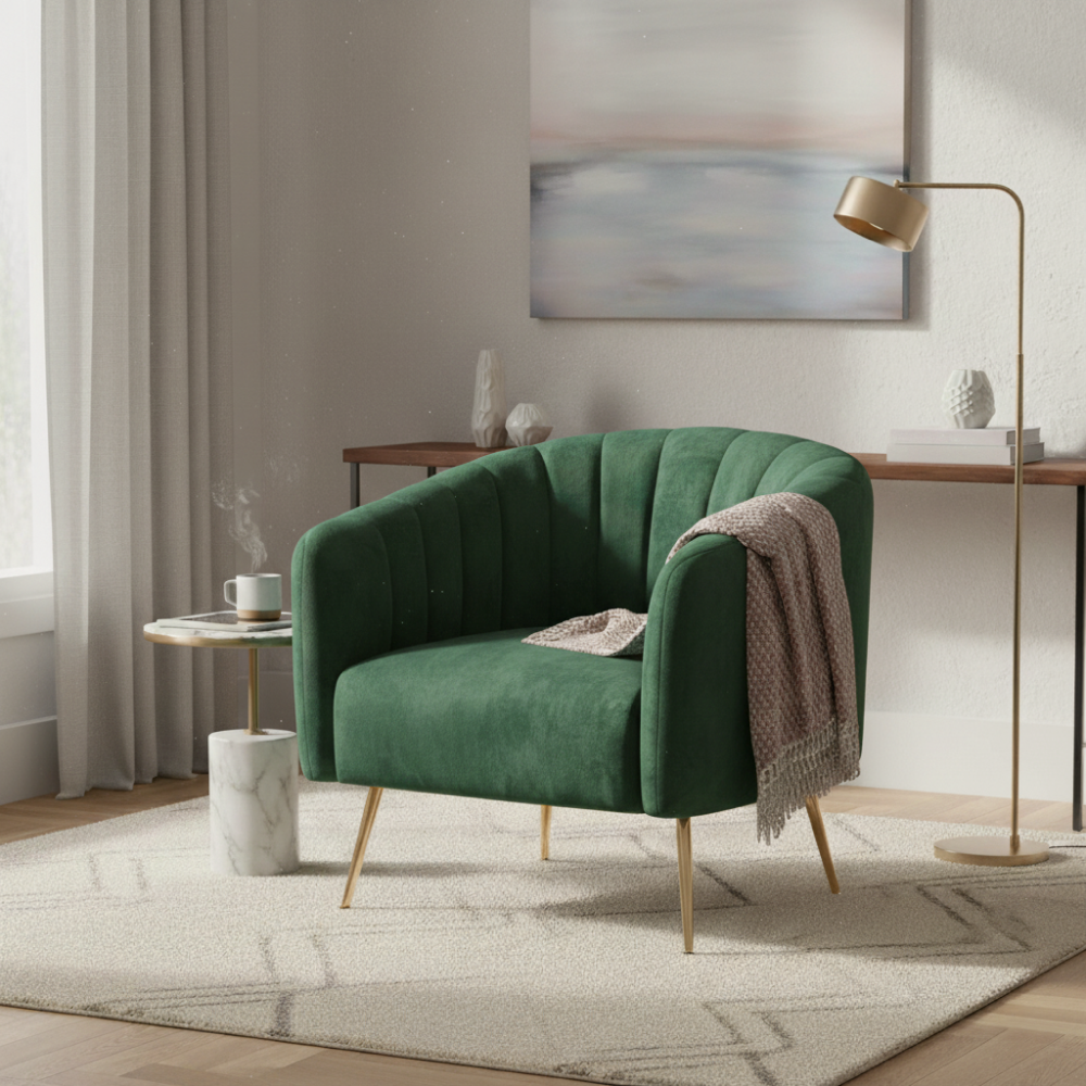 Fotoliu de design, ţesătură Velvet verde închis/gold crom-auriu, BAGY Kondela