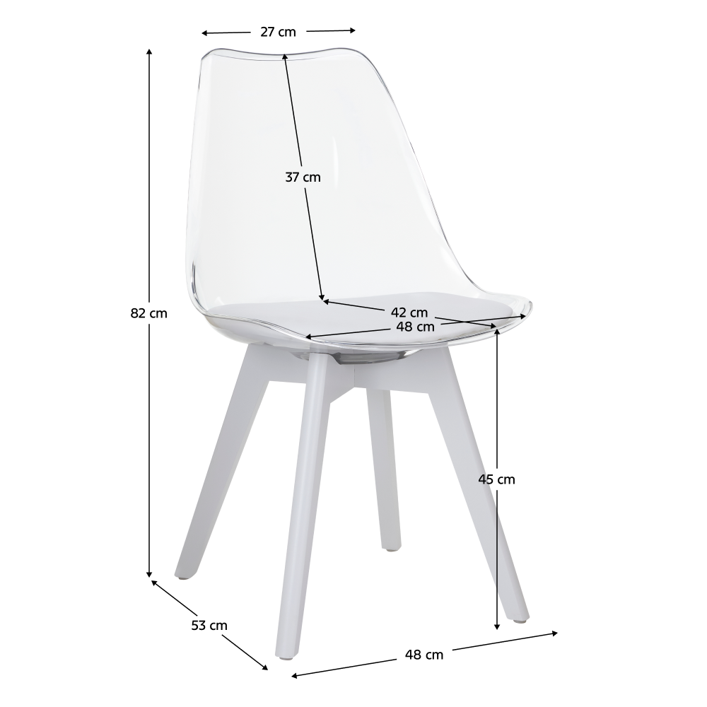 Scaun IVREA 3, transparent alb, acrilat/piele ecologică/alb, 48x53x82 cm Kondela