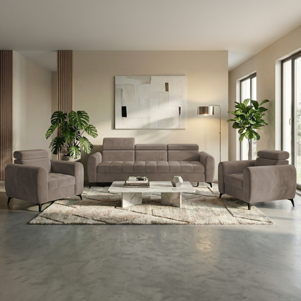 Canapea extensibilă 3 locuri SINTRA, maro, 254x97x88 cm Kondela