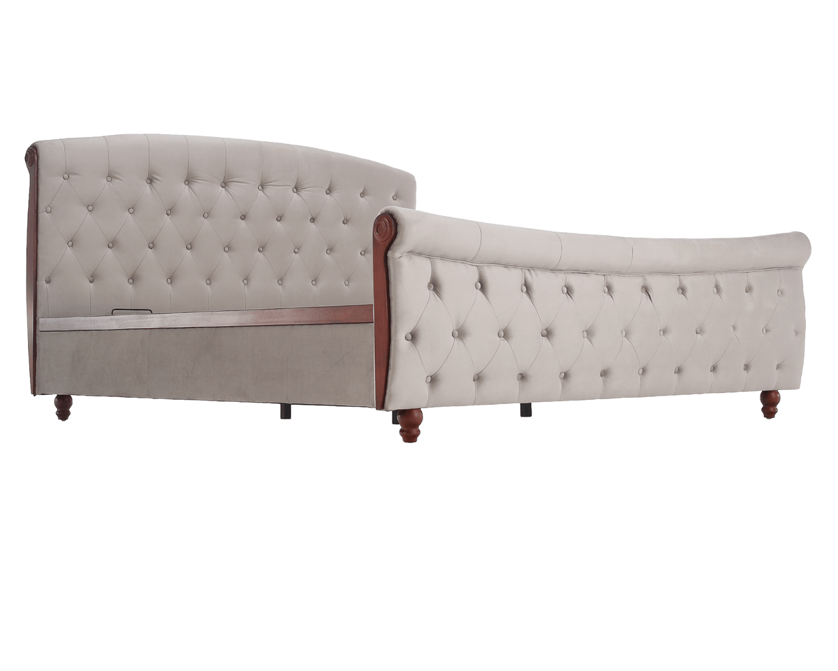 Pat cu somieră, 180x200, gri-maroniu, țesătură Taupe Velvet, 198x228x116 cm Kondela