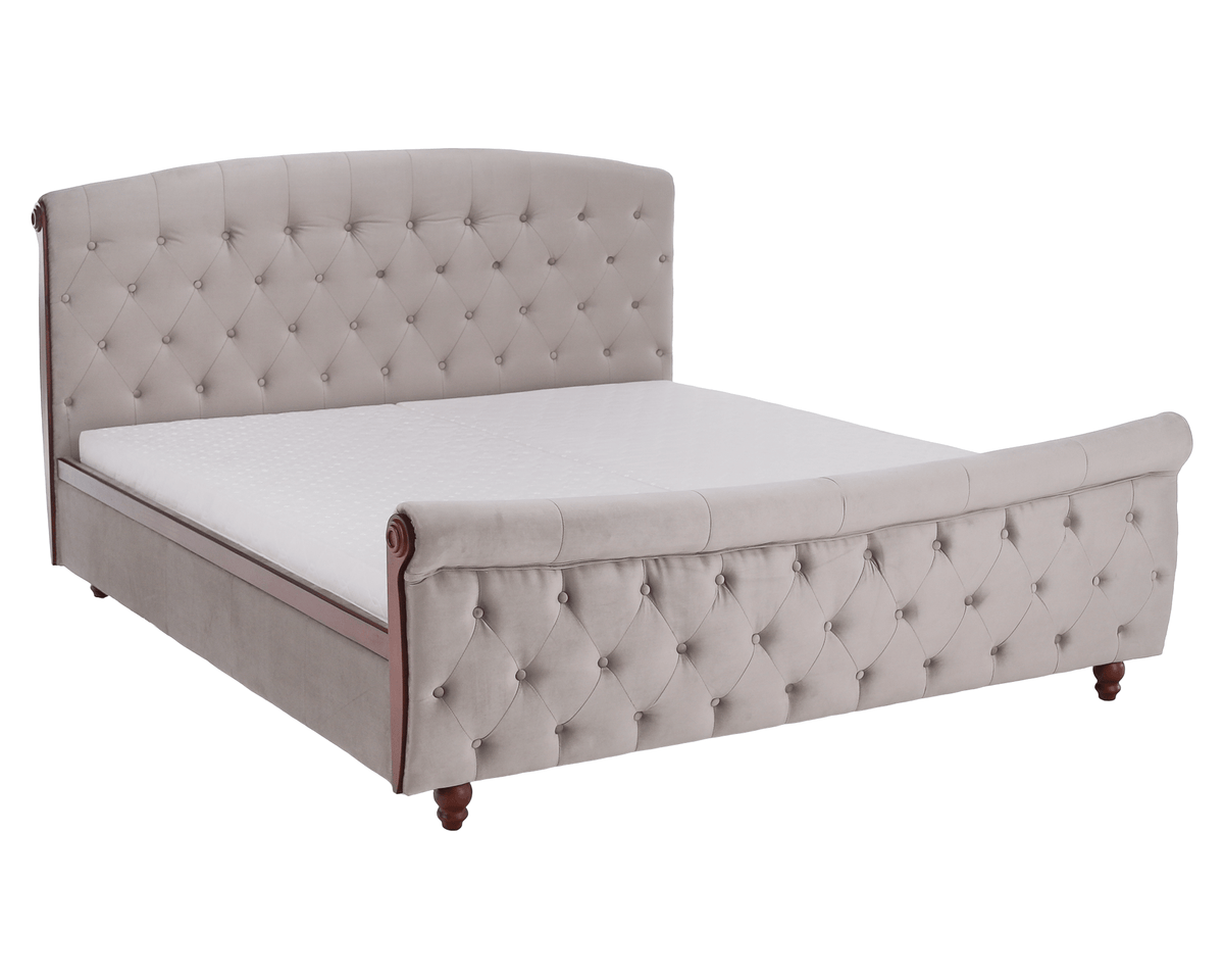 Pat cu somieră, 180x200, gri-maroniu, țesătură Taupe Velvet, 198x228x116 cm Kondela