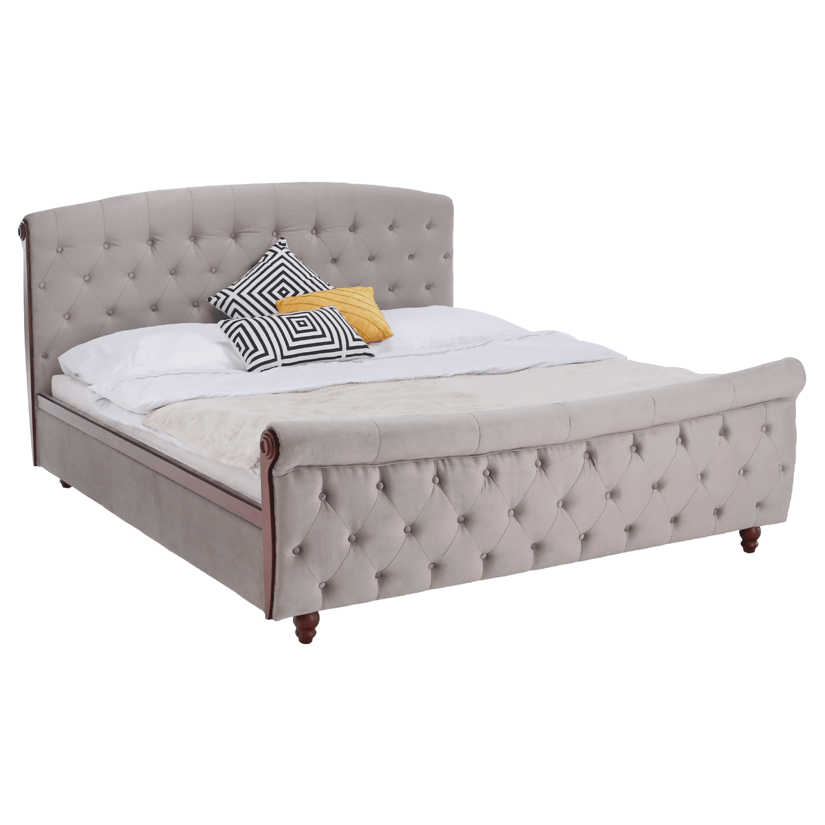 Pat cu somieră, 180x200, gri-maroniu, ţesătură Taupe Velvet, BARETO Kondela