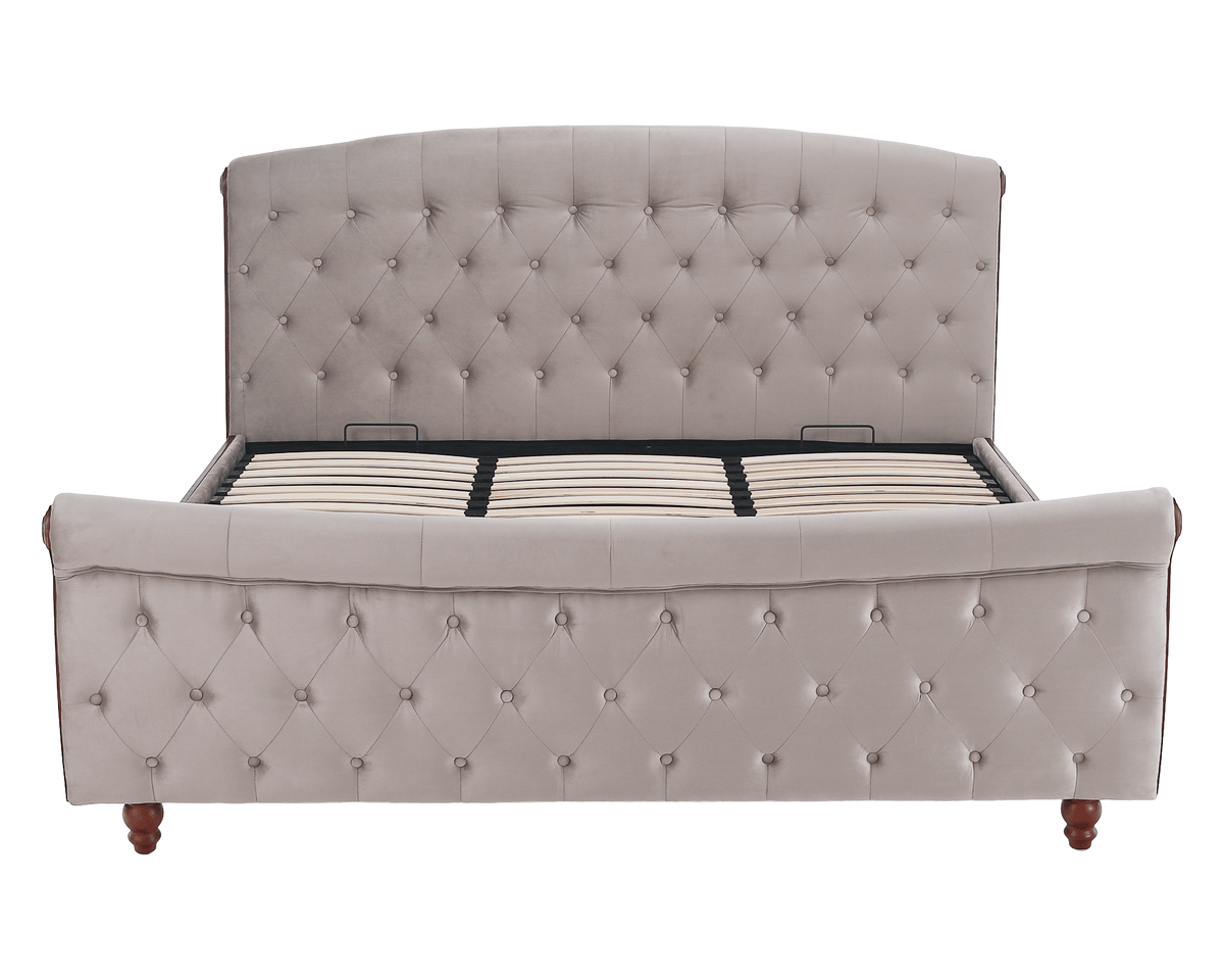 Pat cu somieră, 180x200, gri-maroniu, țesătură Taupe Velvet, 198x228x116 cm Kondela