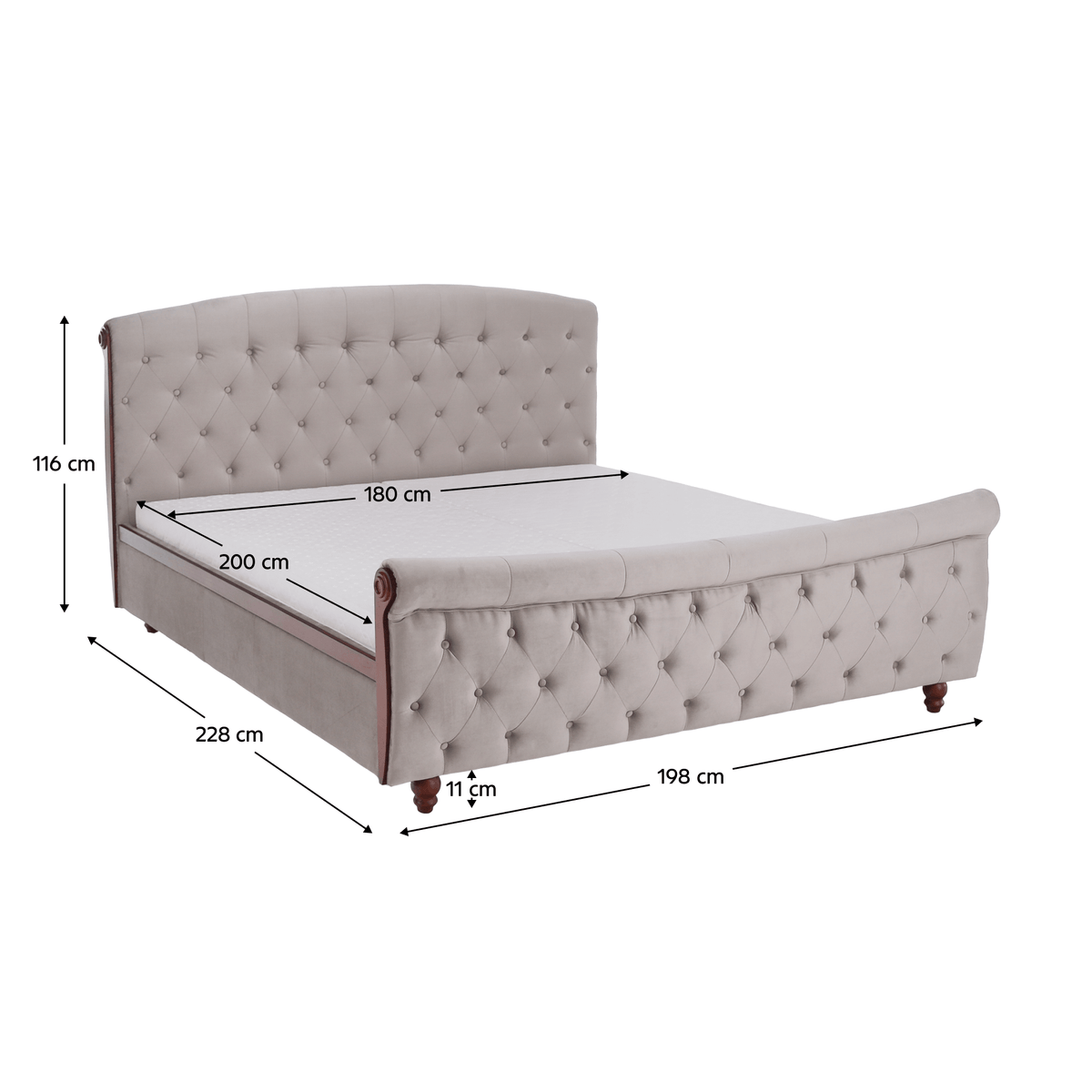 Pat cu somieră, 180x200, gri-maroniu, ţesătură Taupe Velvet, BARETO Kondela
