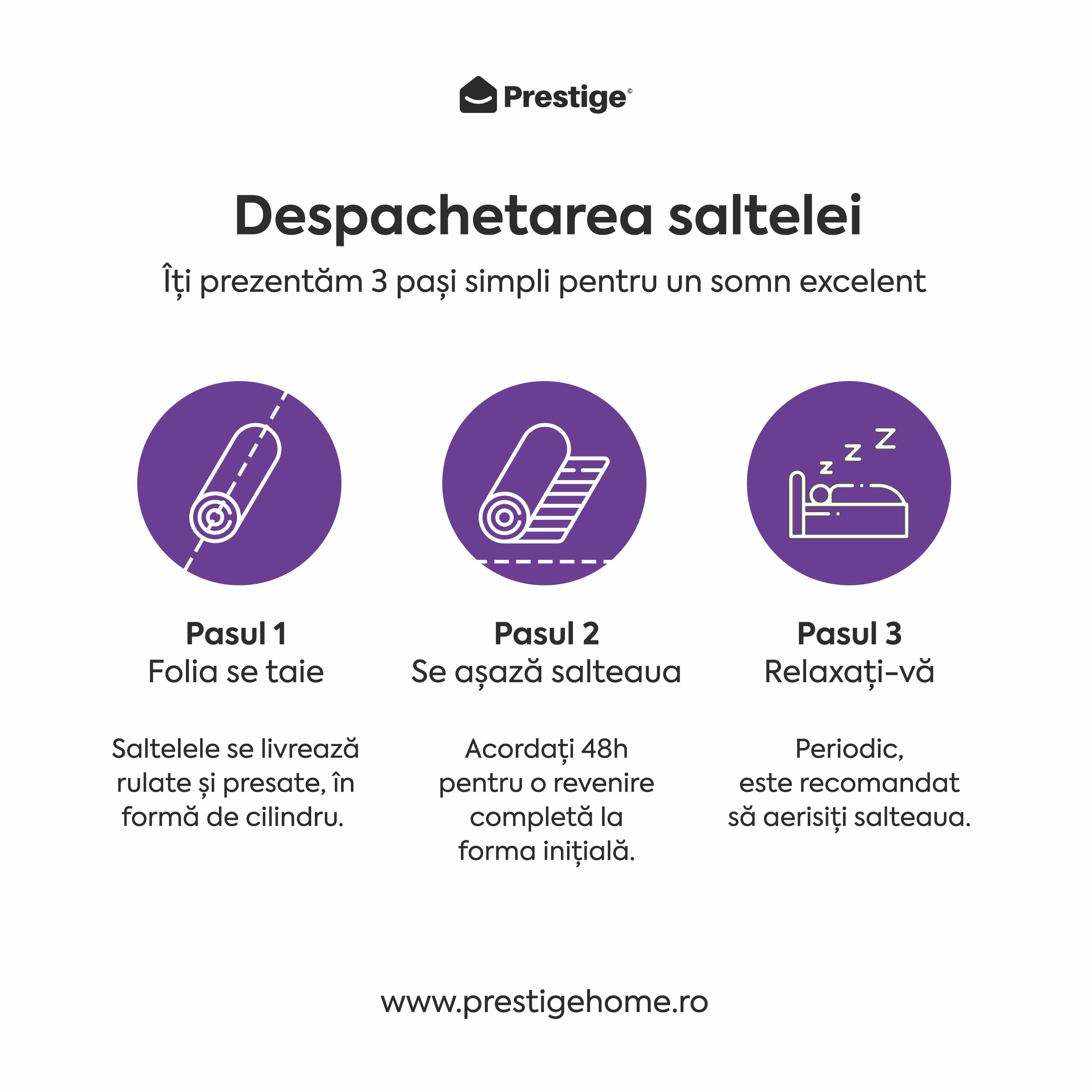 Saltea BASIC ERGO PURPLE LINE, spumă poliuretanică, reversibilă, hipoalergenică, ortopedică, Grosime 12 cm - Prestige Home