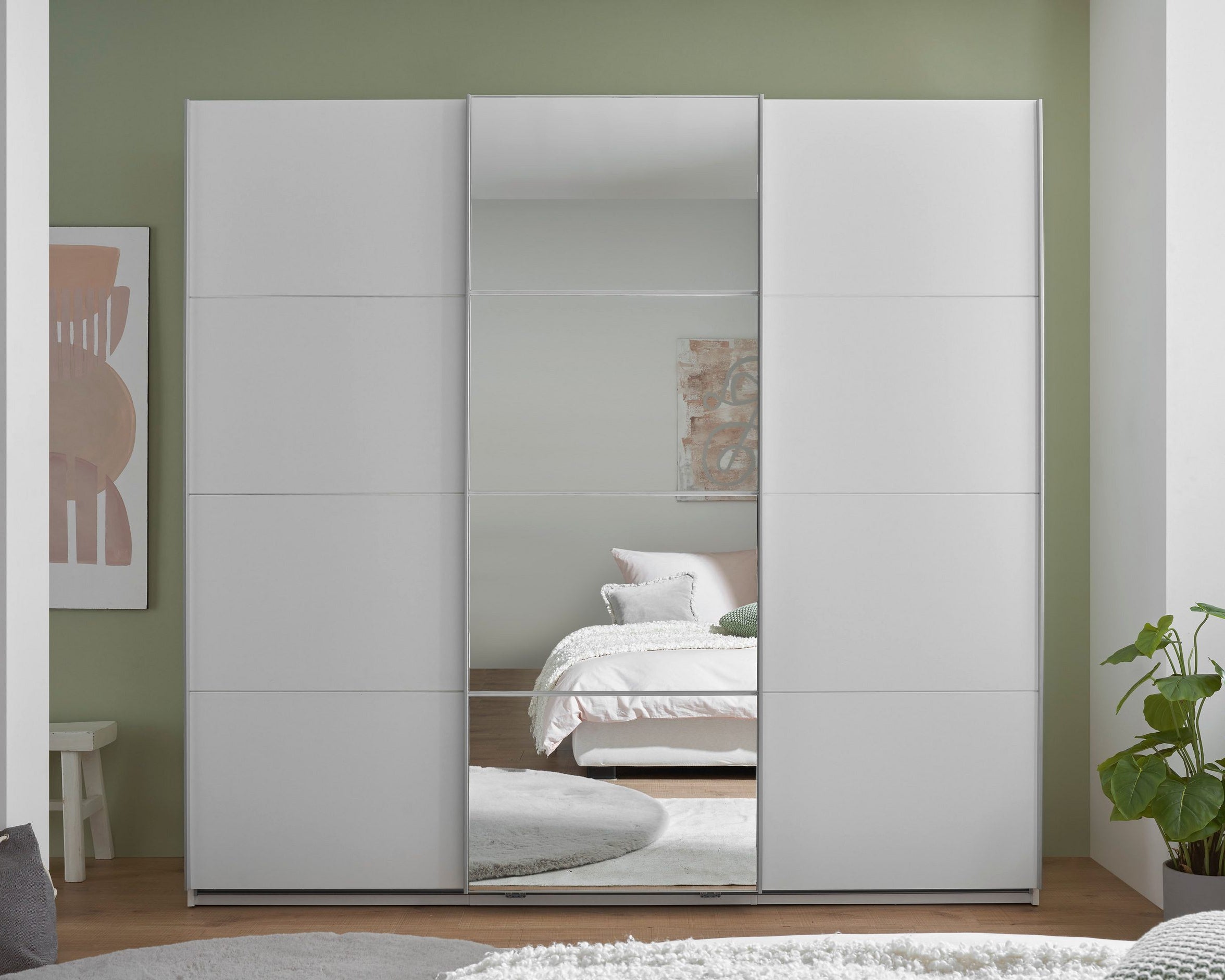 Dulap cu uși glisante și oglindă Carano, alb, 215×204 cm Arboteca