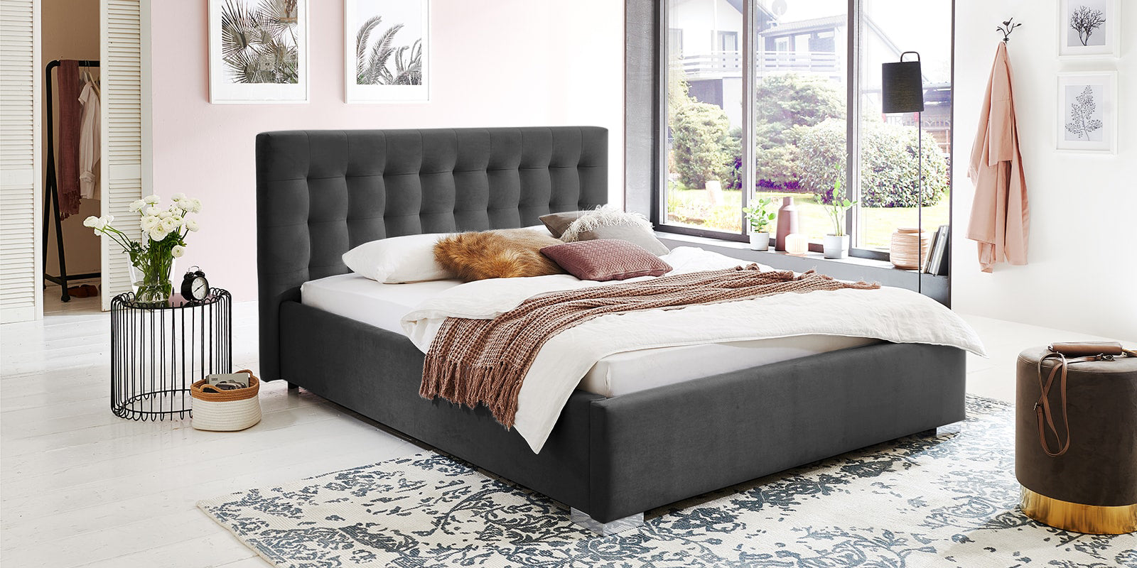 Pat Tapitat Strasbourg, cu Lada Rabatabil, Velur-Menta, Prestigehome.ro, Prestige, #Color_swing-antracit