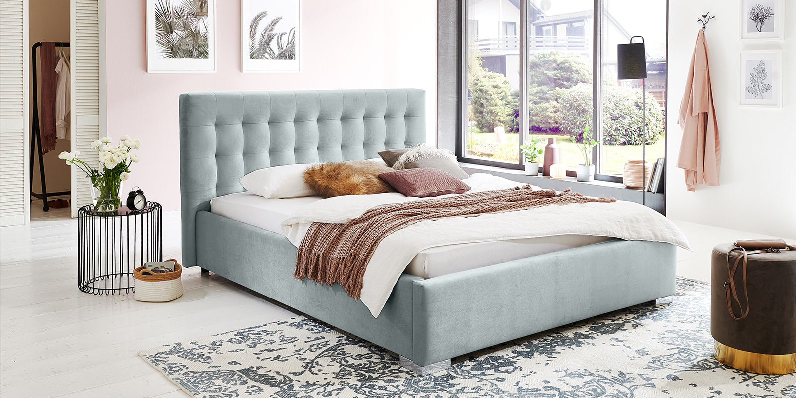 Pat Tapitat Strasbourg, cu Lada Rabatabil, Velur-Menta, Prestigehome.ro, Prestige, #Color_swing-menta