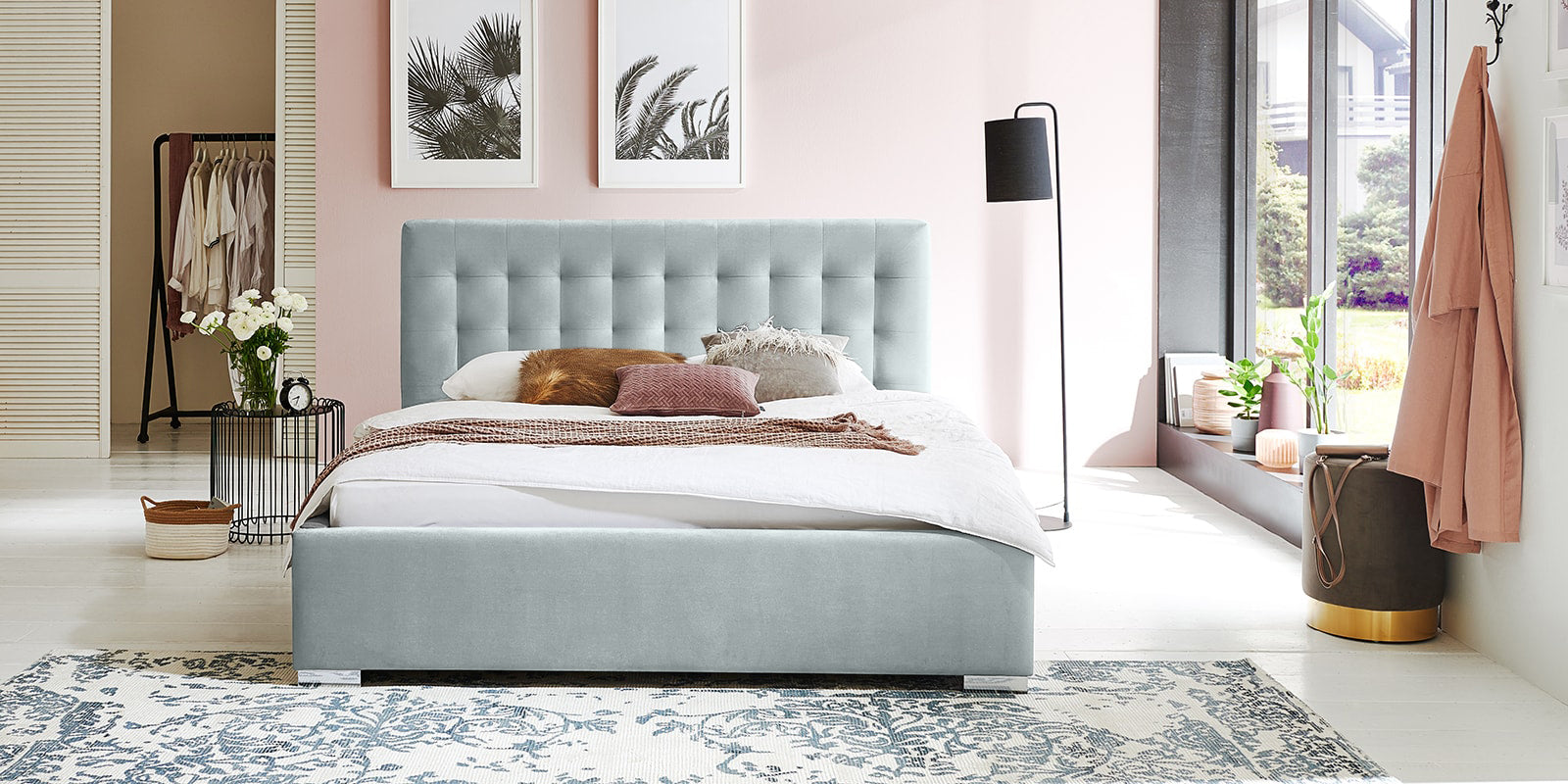 Pat Tapitat Strasbourg, cu Lada Rabatabil, Velur-Menta, Prestigehome.ro, Prestige, #Color_swing-menta