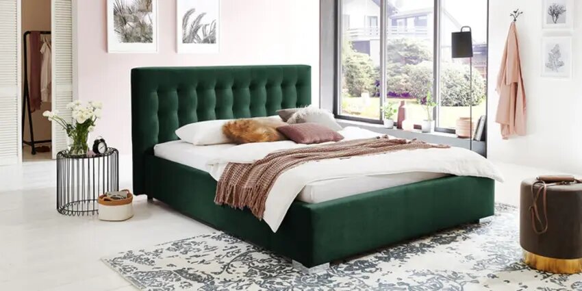 Pat Tapitat Strasbourg, cu Lada Rabatabil, Velur-Menta, Prestigehome.ro, Prestige, #Color_swing-verde