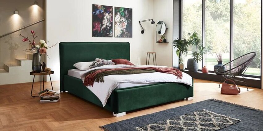 Pat Tapitat Nice, cu Lada Rabatabil, Velur-Verde-Smarald, Prestigehome.ro, Prestige, #Color_swing-verde