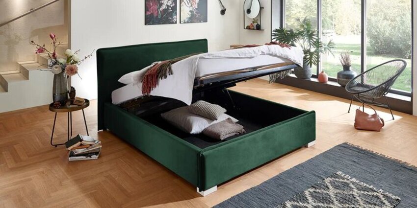 Pat Tapitat Nice, cu Lada Rabatabil, Velur-Verde-Smarald, Prestigehome.ro, Prestige, #Color_swing-verde