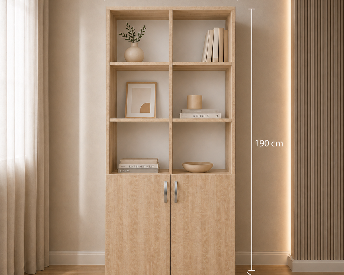 Bibliotecă VARENNA cu 2 uși și 6 rafturi, sonoma, PAL melaminat, 90x40x190 cm Arboteca