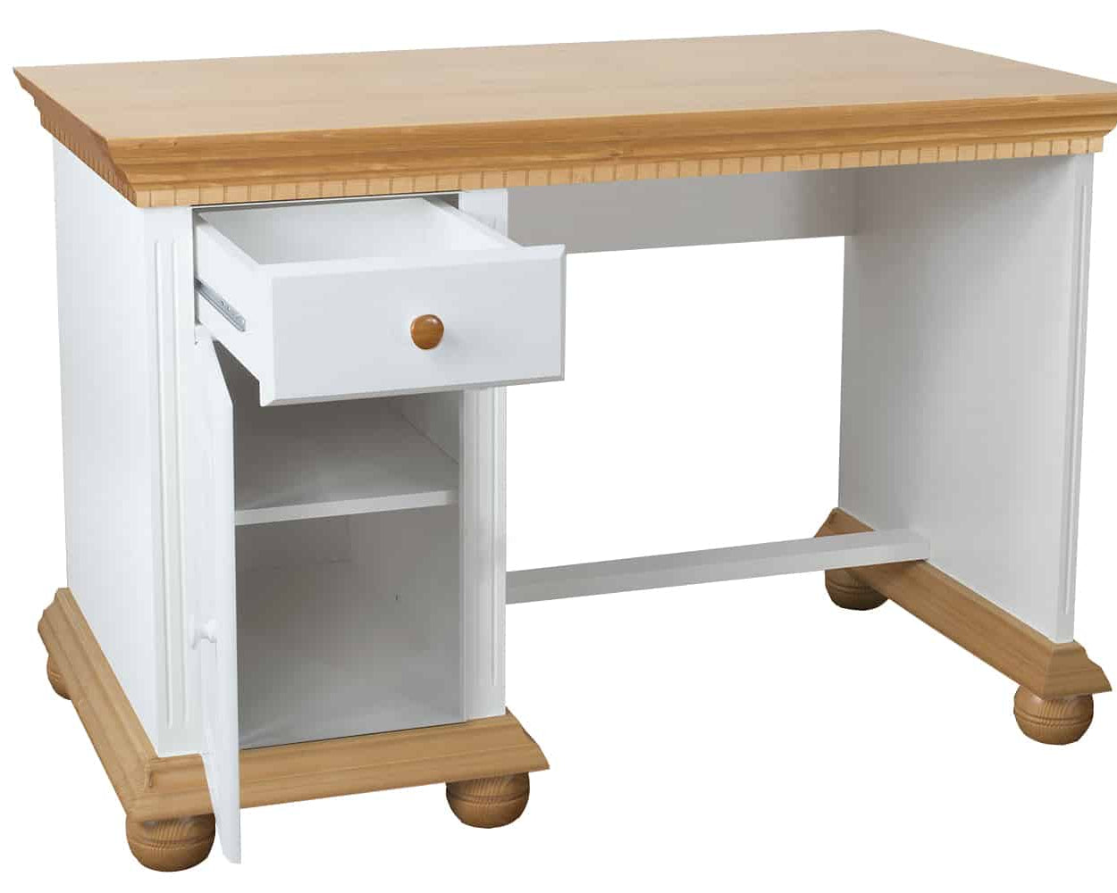 Birou Bavaria din lemn masiv, 120x75x75, Alb- Natur Arboteca