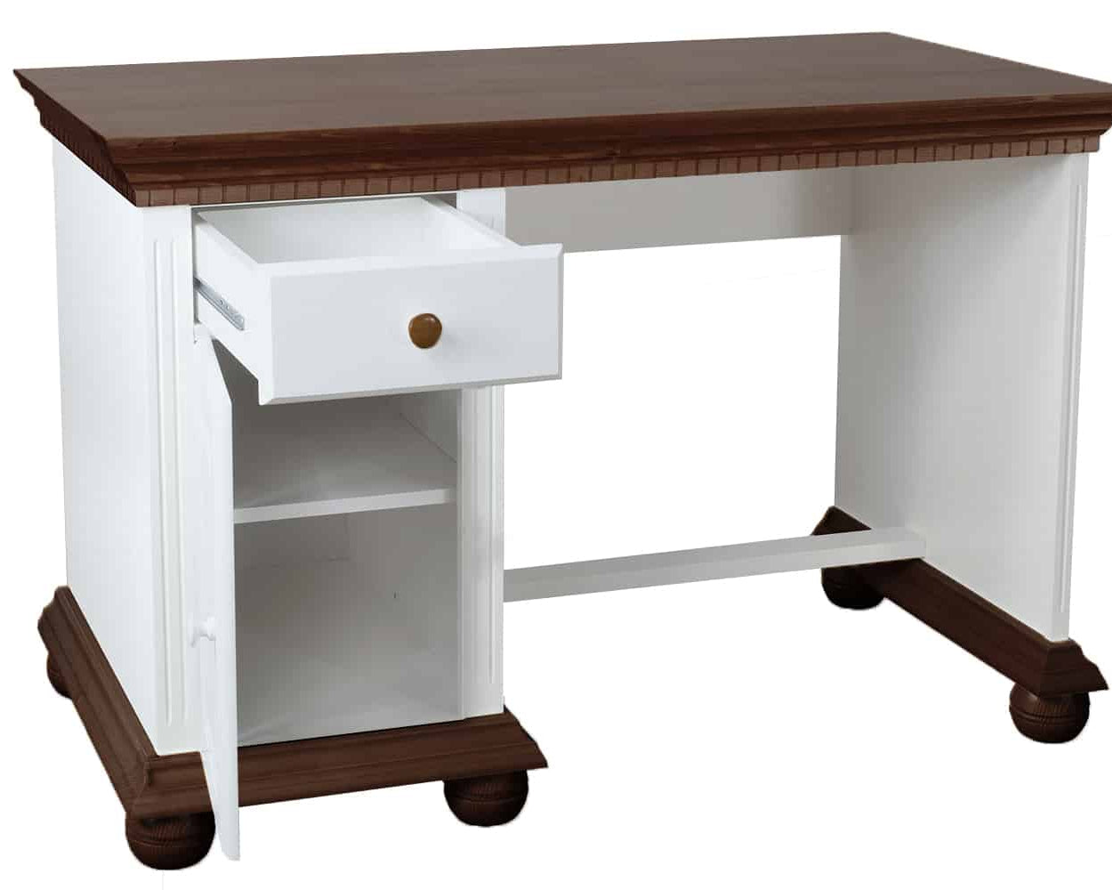 Birou Bavaria din lemn masiv, 120x75x75, Alb/Nuc Arboteca