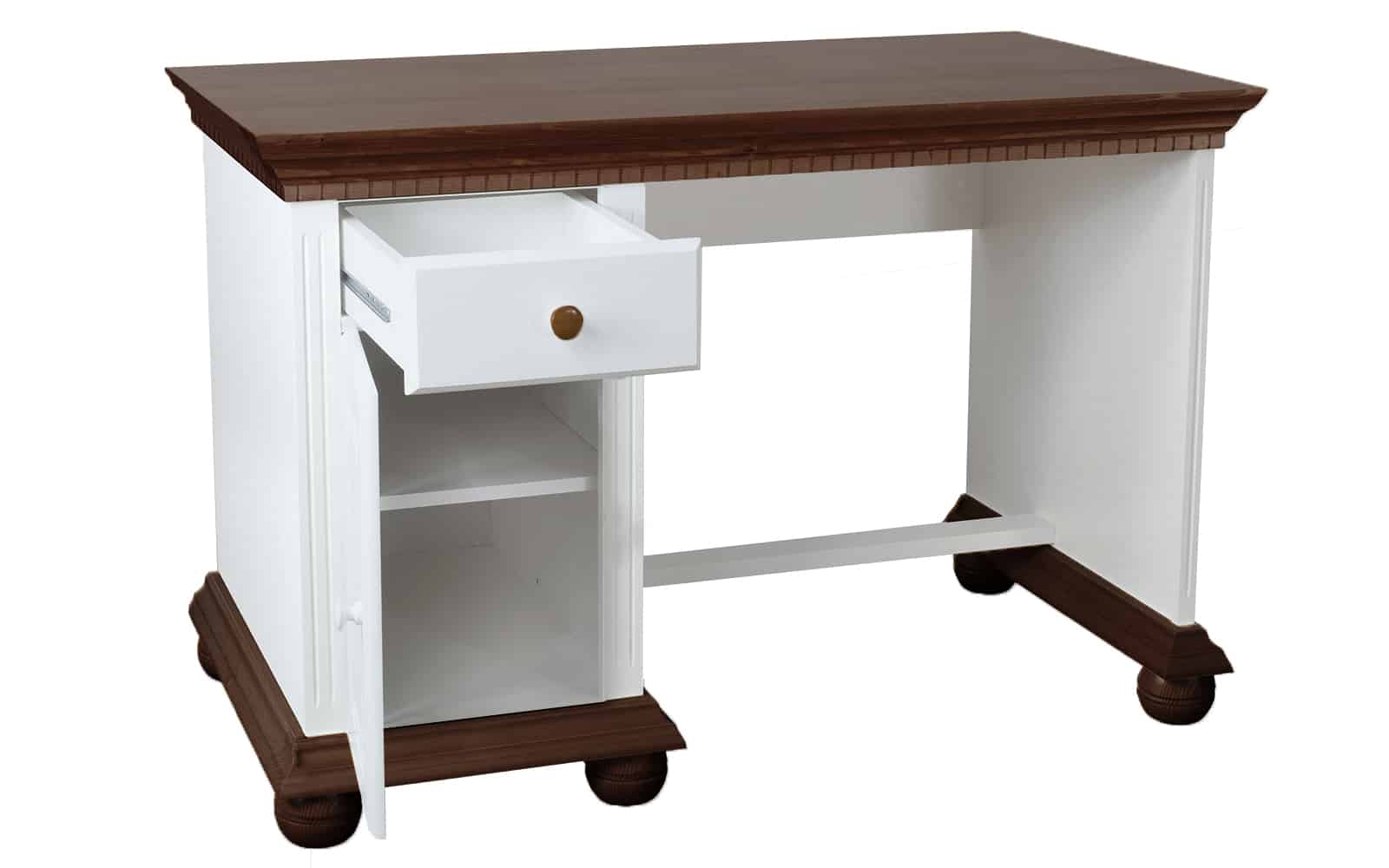 Birou Bavaria din lemn masiv, 120x75x75, Alb/Nuc Arboteca