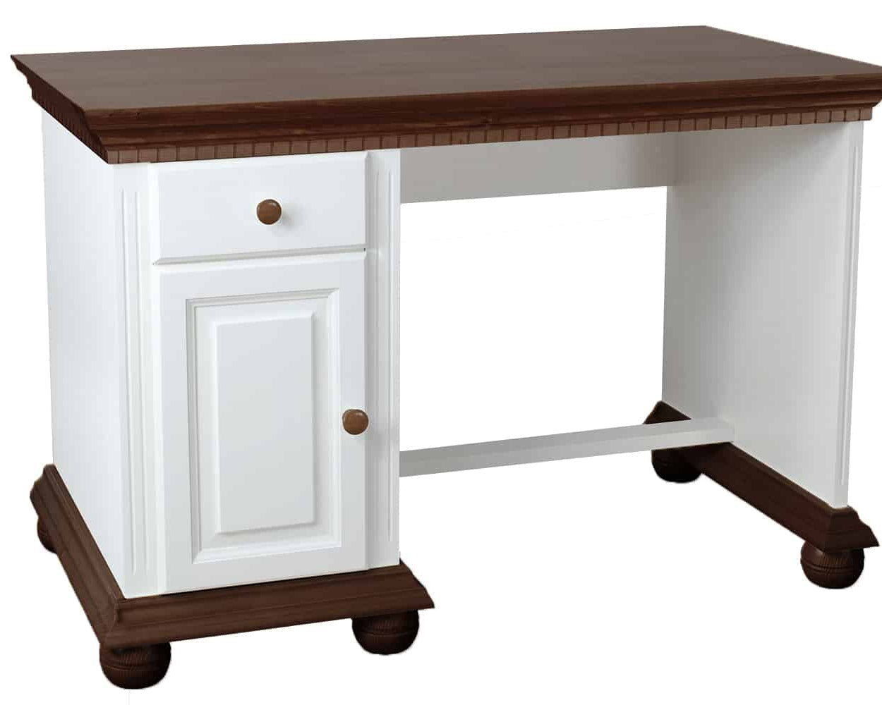 Birou Bavaria din lemn masiv, 120x75x75, Alb/Nuc Arboteca