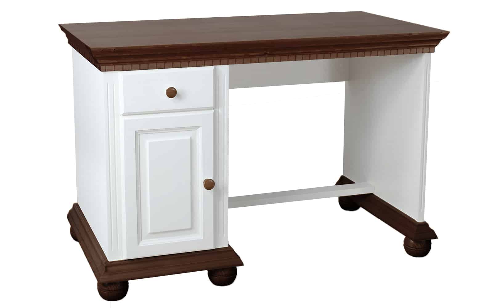 Birou Bavaria din lemn masiv, 120x75x75, Alb/Nuc Arboteca