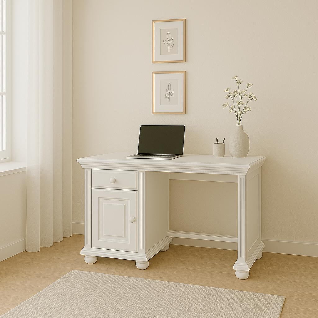 Birou Bavaria din lemn masiv, 120x75x75, Alb Arboteca