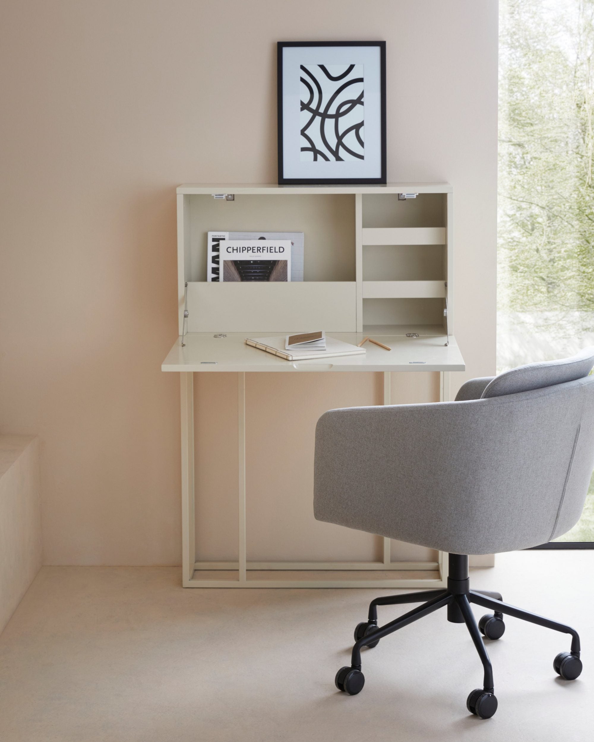 Birou inalt Ranya, creme, 80 cm latime Arboteca