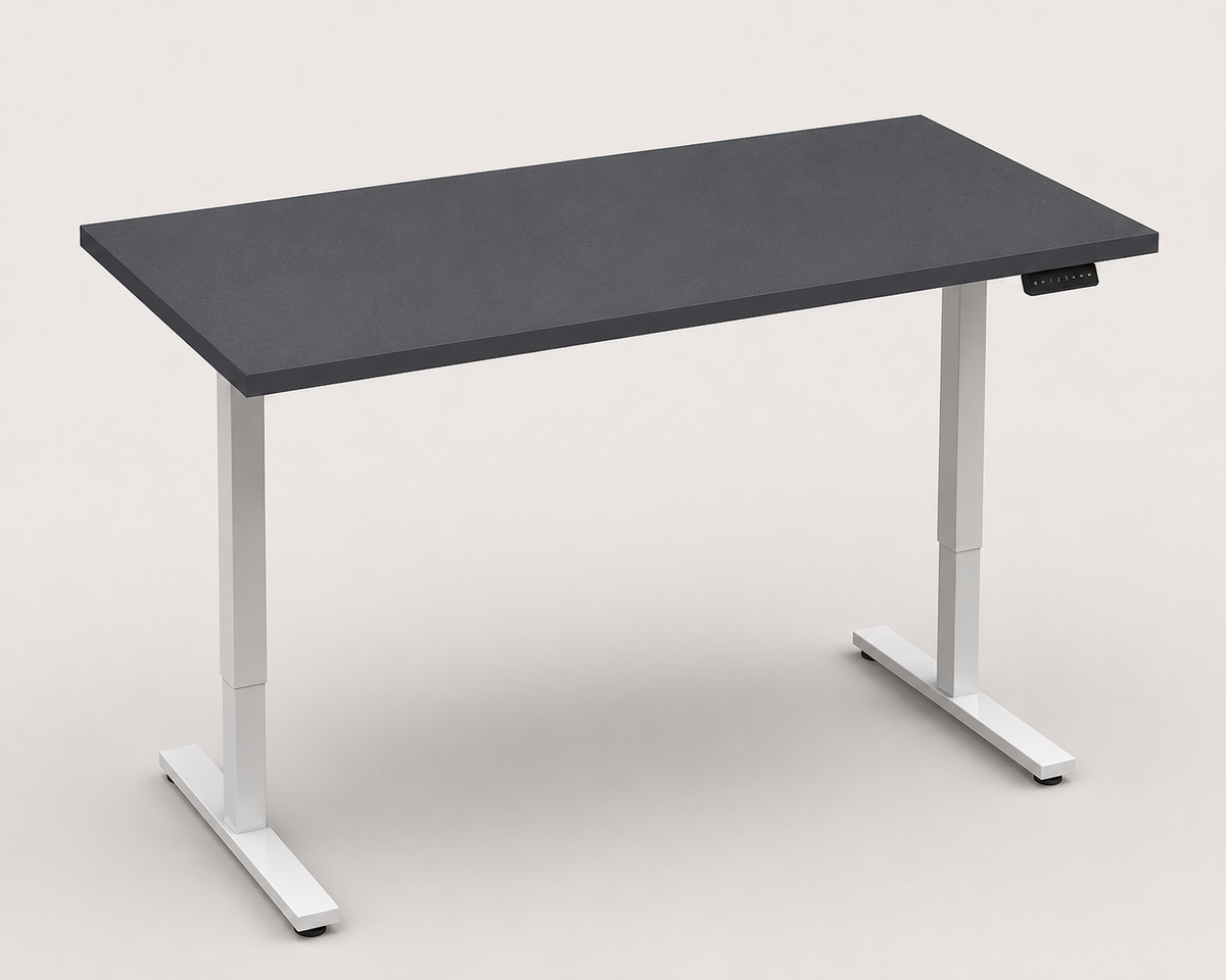 Birou LAZISE antracit cu înălțime reglabilă electric, blat 3,6 cm, 130x60x68-115 cm Arboteca