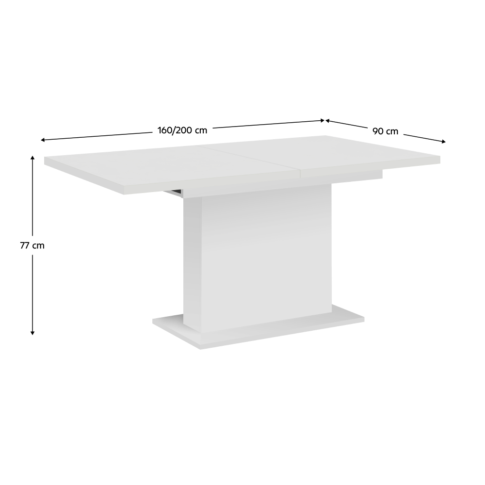 Masă dining extensibilă, albă, 160-200x90 cm, BOBA Kondela