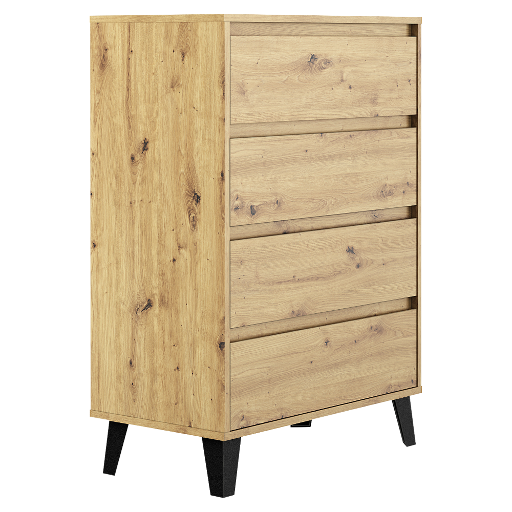 Comodă cu 4 sertare BOGAN NEW, stejar artisan, fără mânere, 70 cm Kondela