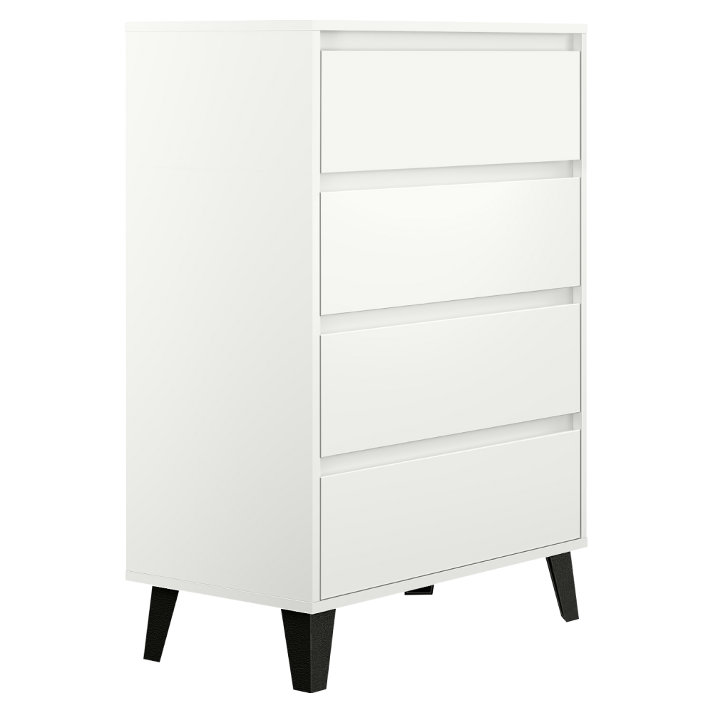 Comodă cu 4 sertare BOGAN NEW, albă, design fără mânere, 70 cm Kondela