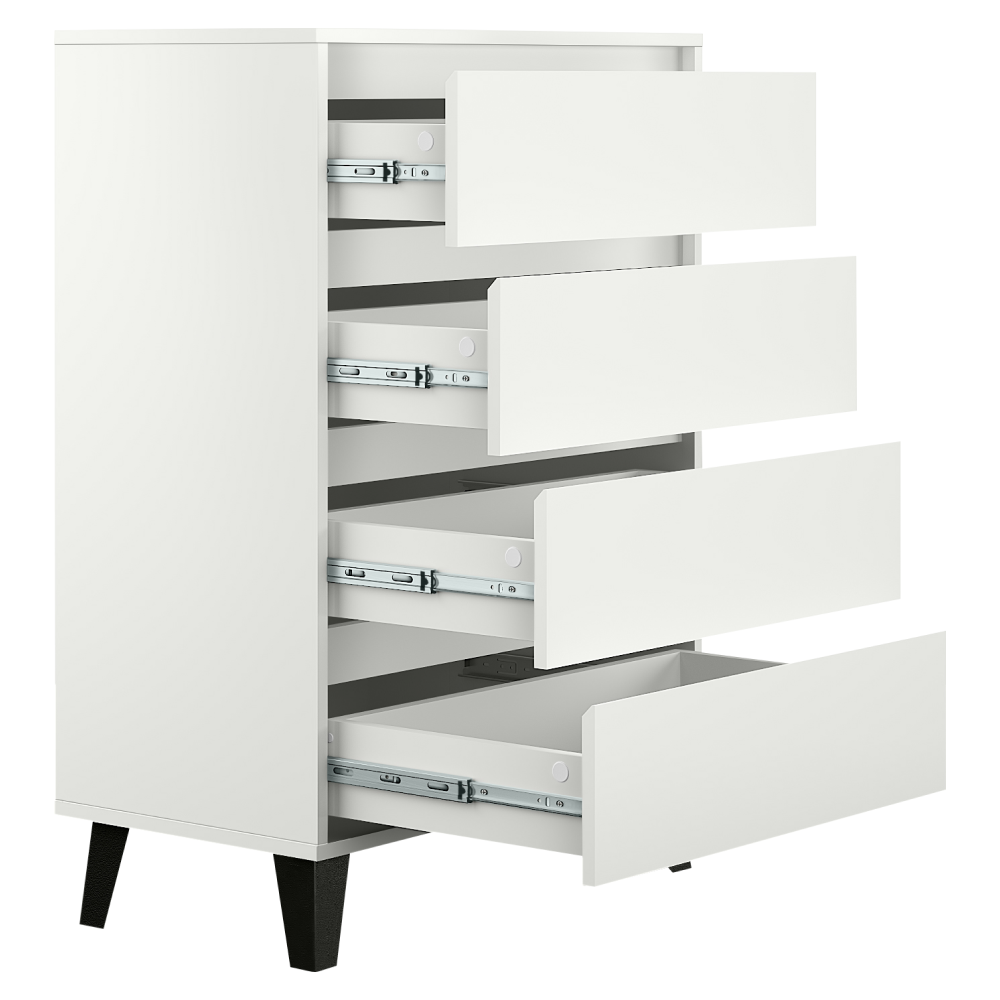 Comodă cu 4 sertare BOGAN NEW, albă, design fără mânere, 70 cm Kondela