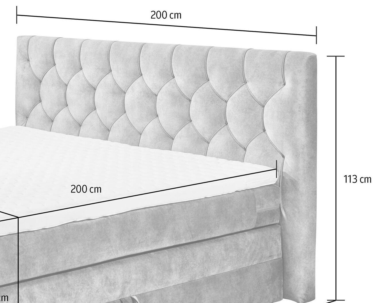 Tablie pat tapitata Diamond, gri, 200x113 cm Arboteca