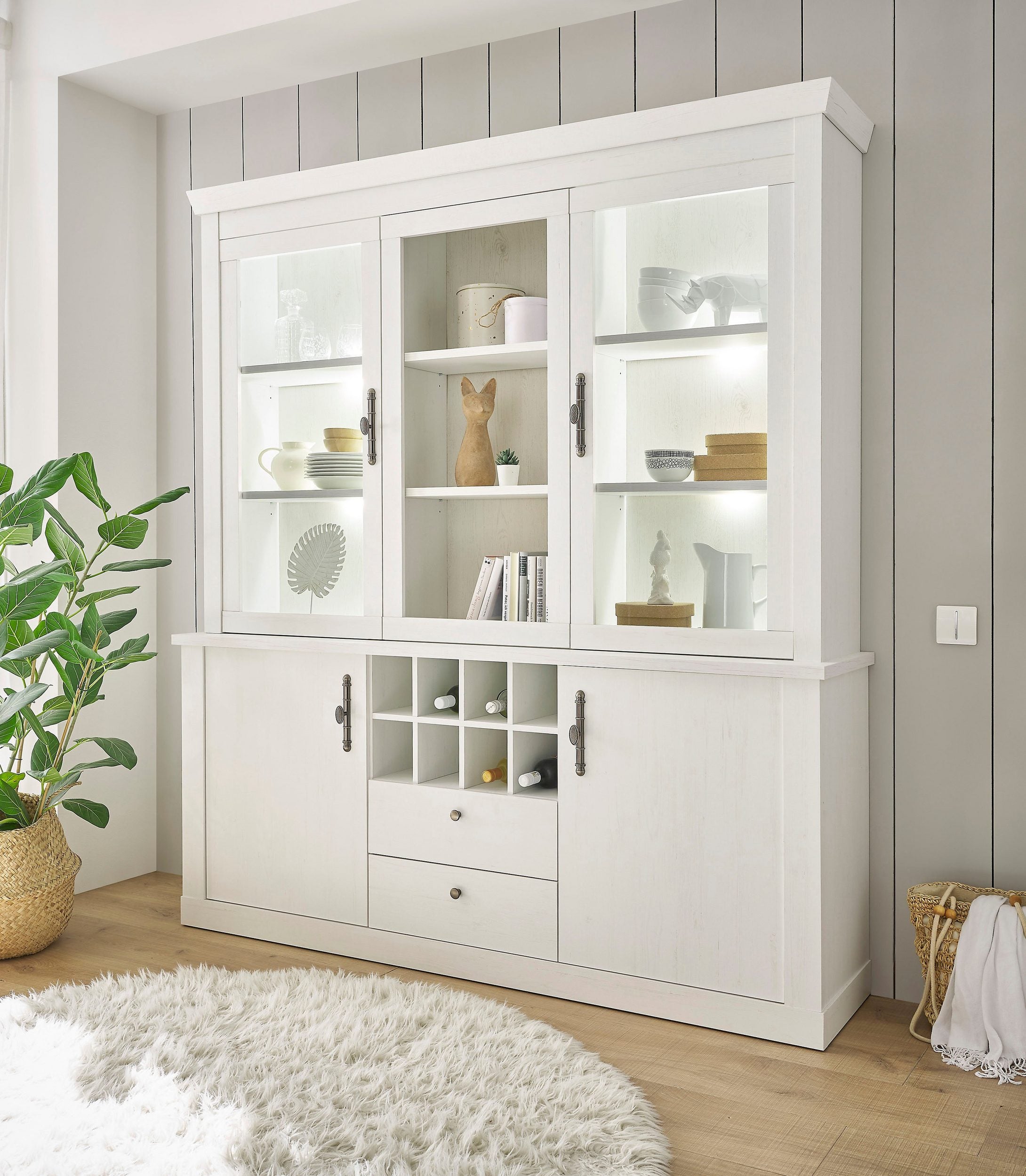 Bufet Ravena, Alb, manere metalice, inaltime 207 cm Arboteca