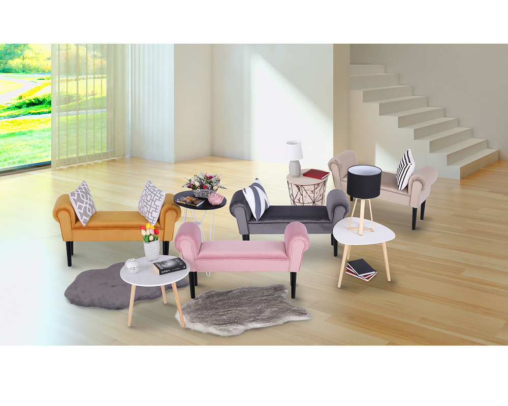 Bancă LINDOS, catifea Velvet, gri/negru, catifea Velvet/lemn, 100x30x56 cm Kondela