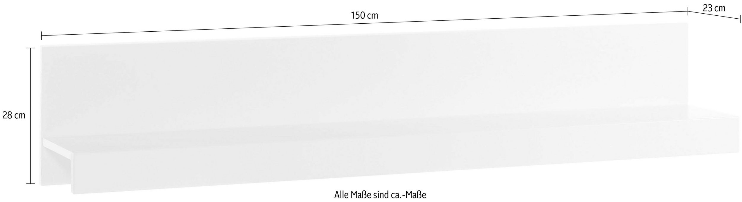 Poliță de perete Bianco, alb lucios, 150 cm Arboteca