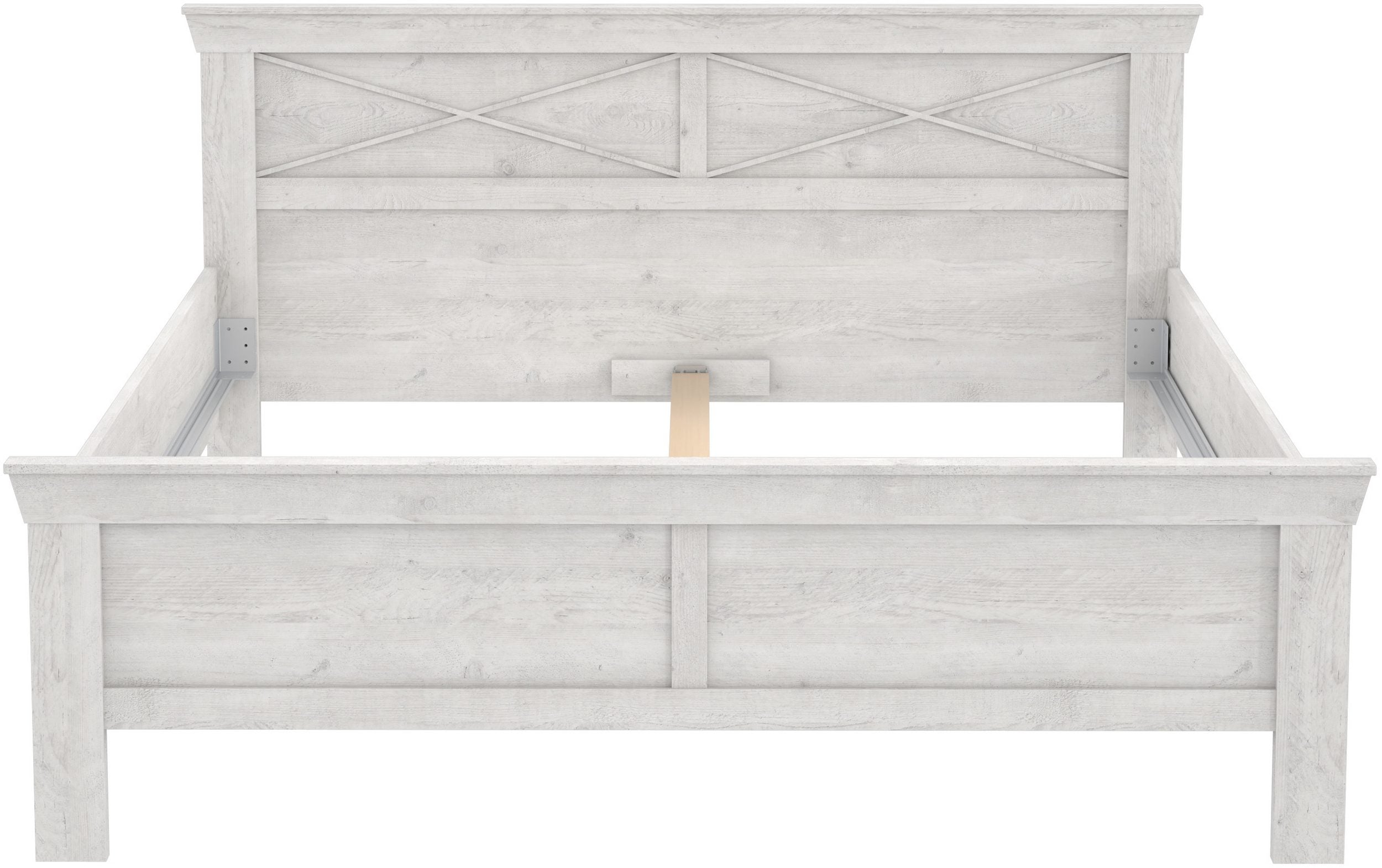 Pat matrimonial rustic Kasmir, PAL finisaj pin alb, tablie decorativa, 180x200 cm Arboteca