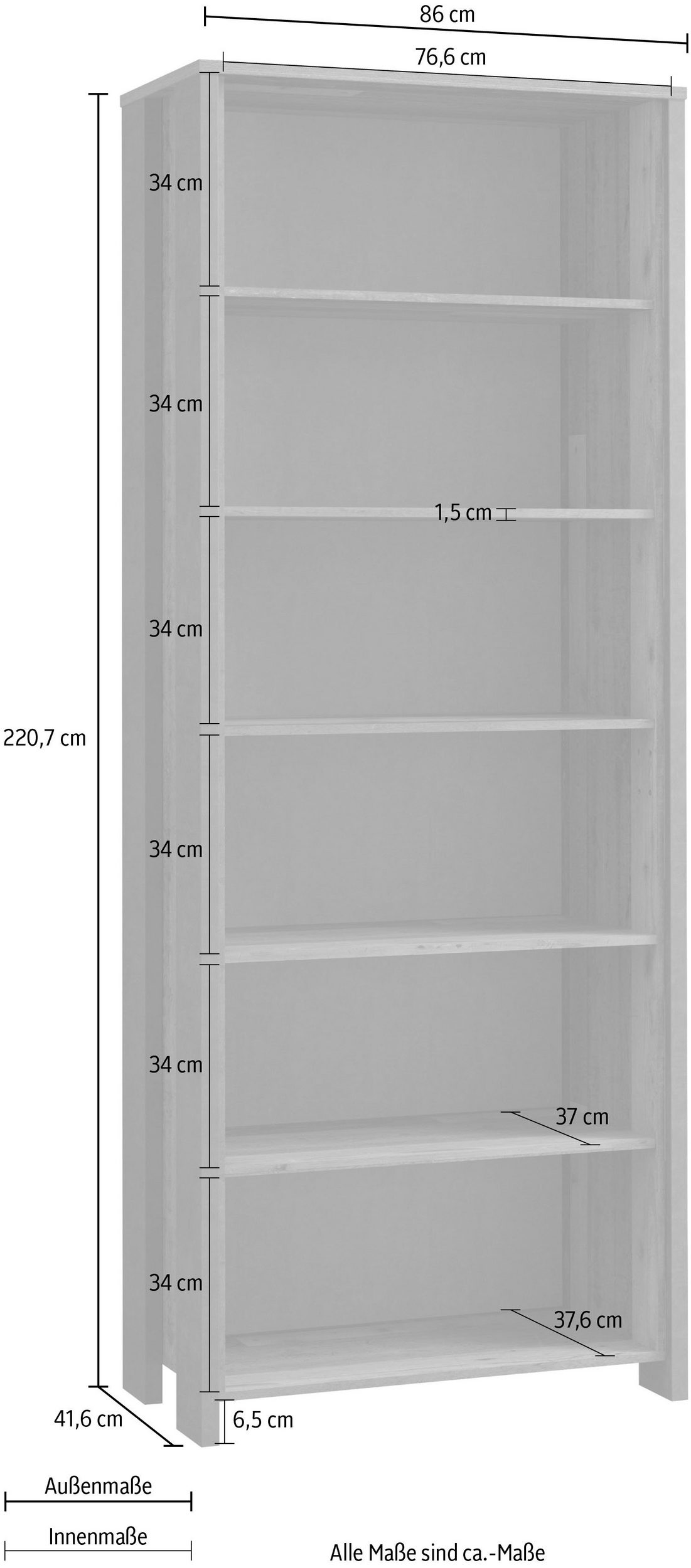 Etajera Clif industrial, PAL FSC®, 86×41,6×220,7 cm, lemn vintage / beton gri Arboteca